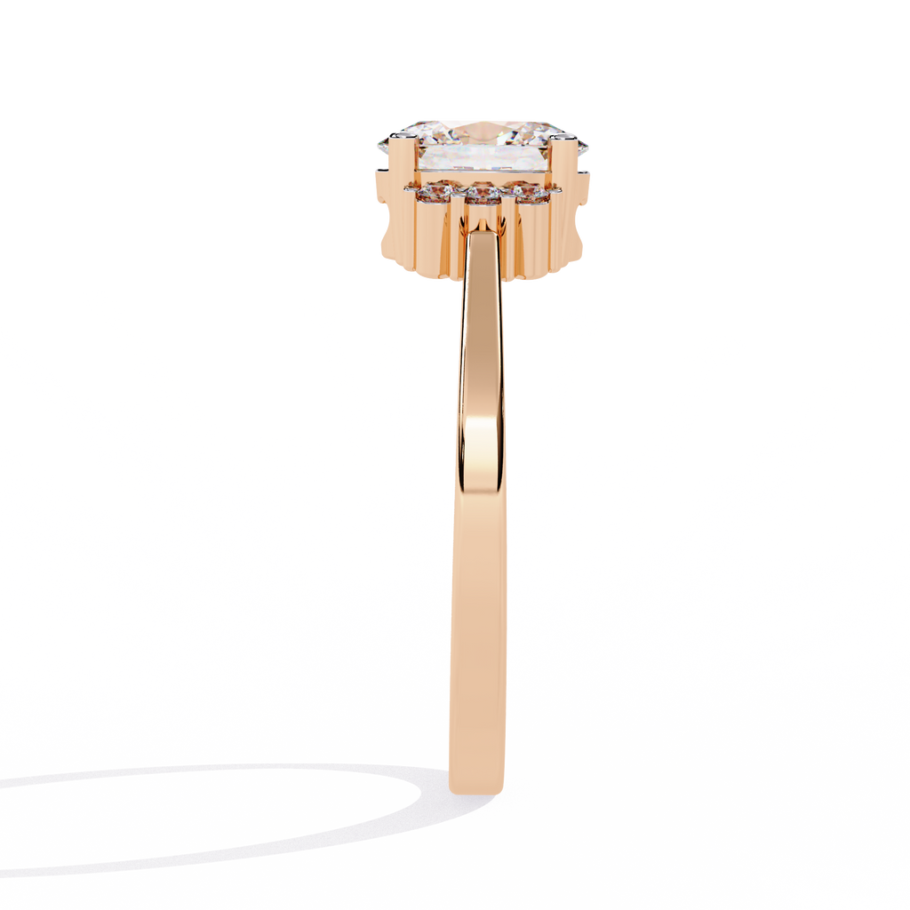 Rose Gold Oval Cut Diamond Partial Halo Engagement Ring