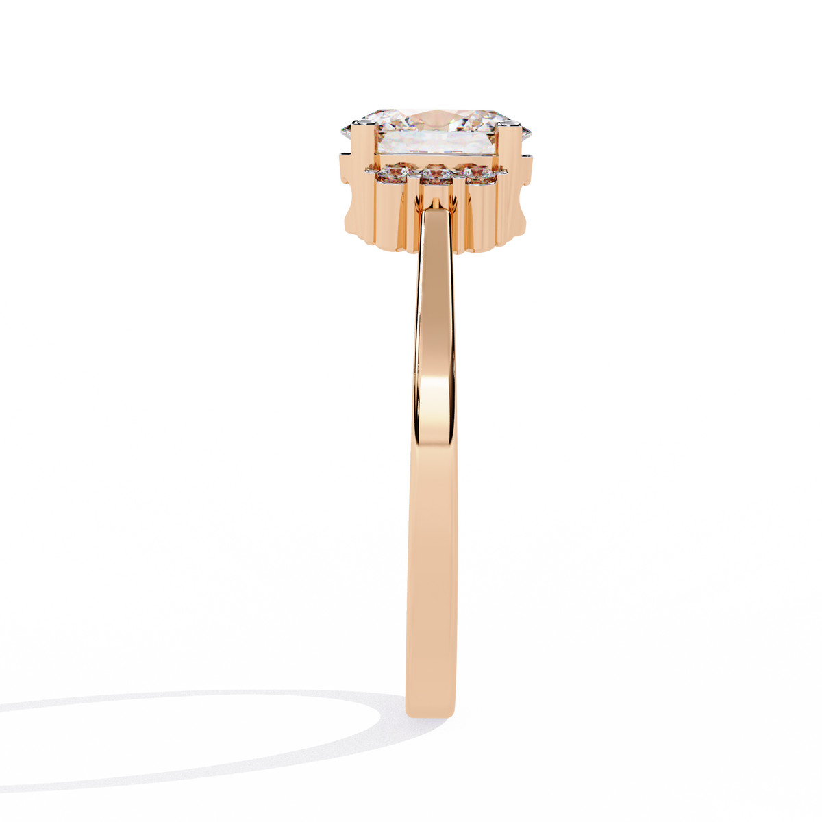 Rose Gold Oval Cut Diamond Partial Halo Engagement Ring