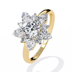Yellow Gold Round Brilliant Diamond Floral Cluster Engagement Ring