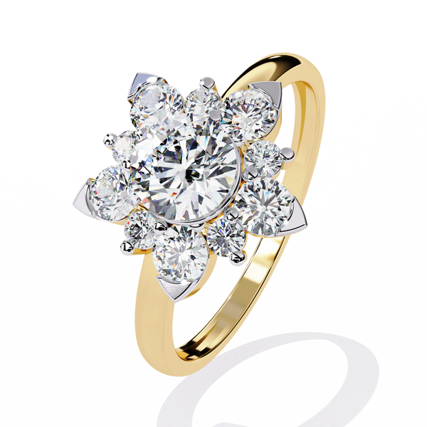 Gold Round Brilliant Diamond Floral Cluster Engagement Ring