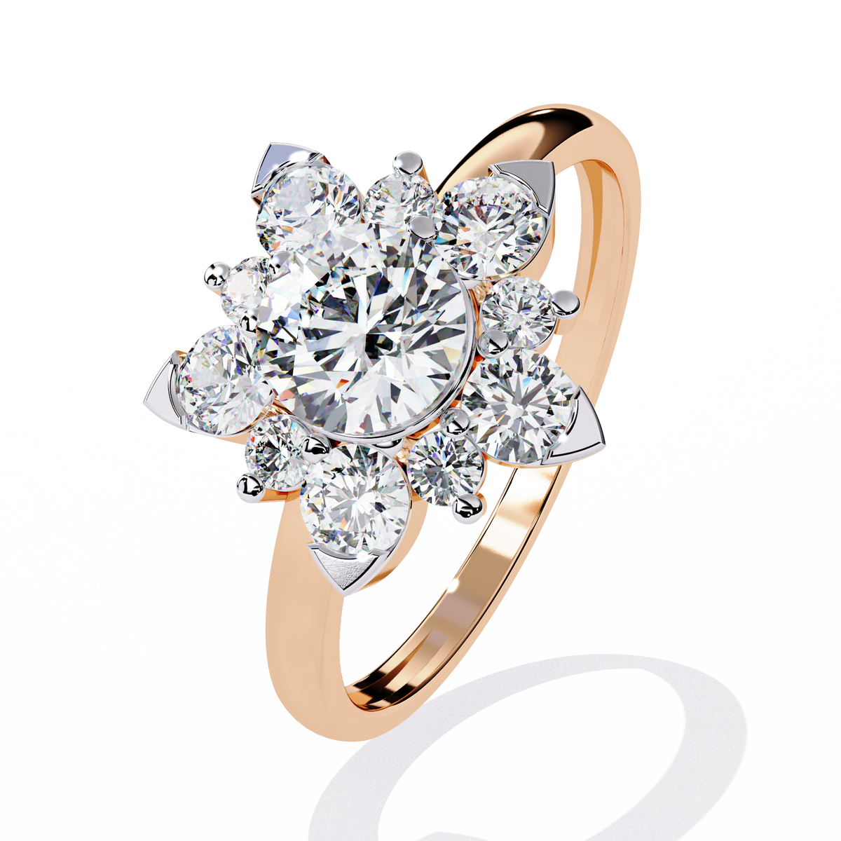 Rose Gold Round Brilliant Diamond Floral Cluster Engagement Ring