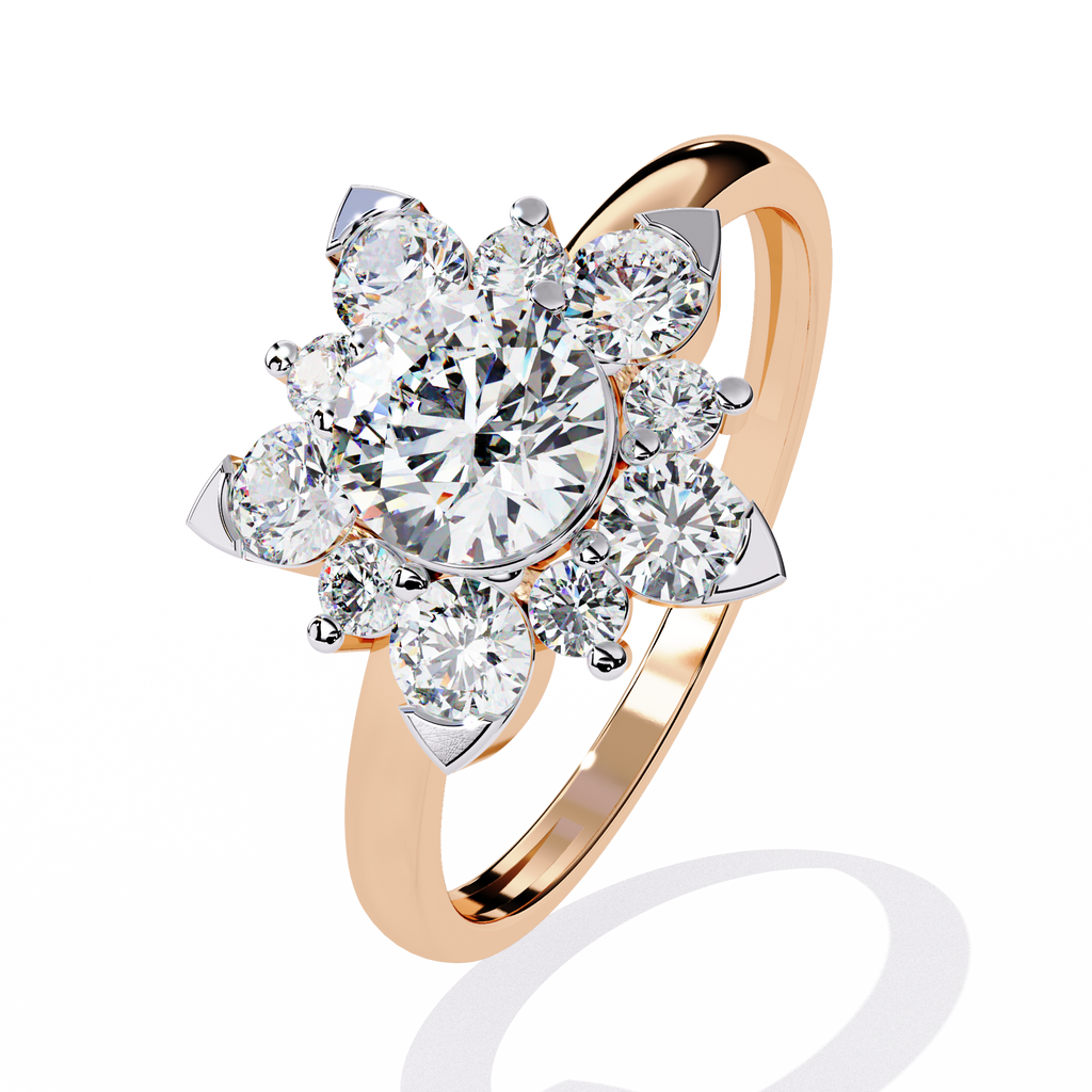 Rose Gold Round Brilliant Diamond Floral Cluster Engagement Ring