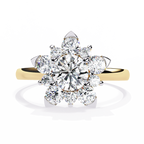 Yellow Gold Round Brilliant Diamond Floral Cluster Engagement Ring