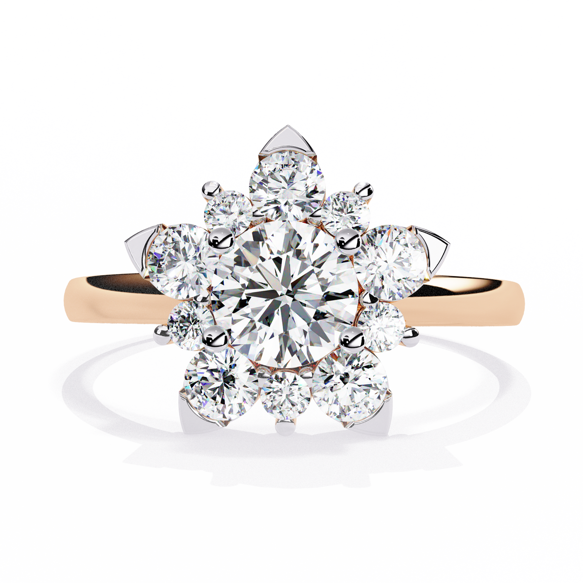 Rose Gold Round Brilliant Diamond Floral Cluster Engagement Ring