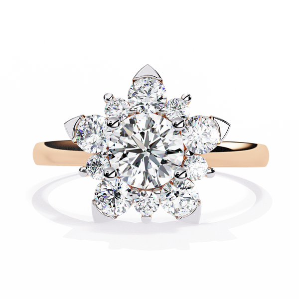 Rose Gold Round Brilliant Diamond Floral Cluster Engagement Ring