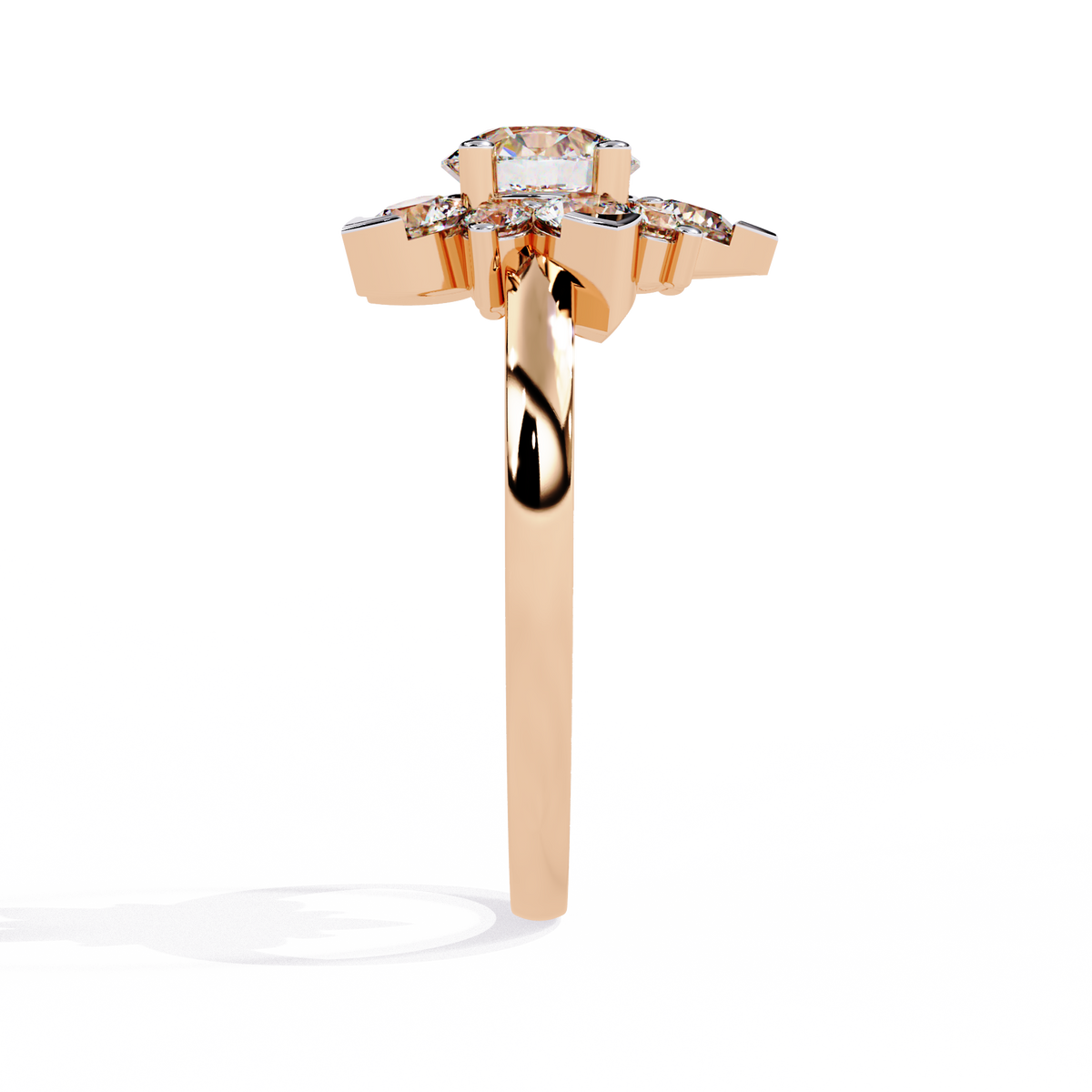 Rose Gold Round Brilliant Diamond Floral Cluster Engagement Ring