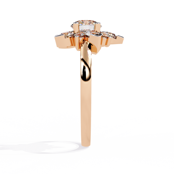 Rose Gold Round Brilliant Diamond Floral Cluster Engagement Ring