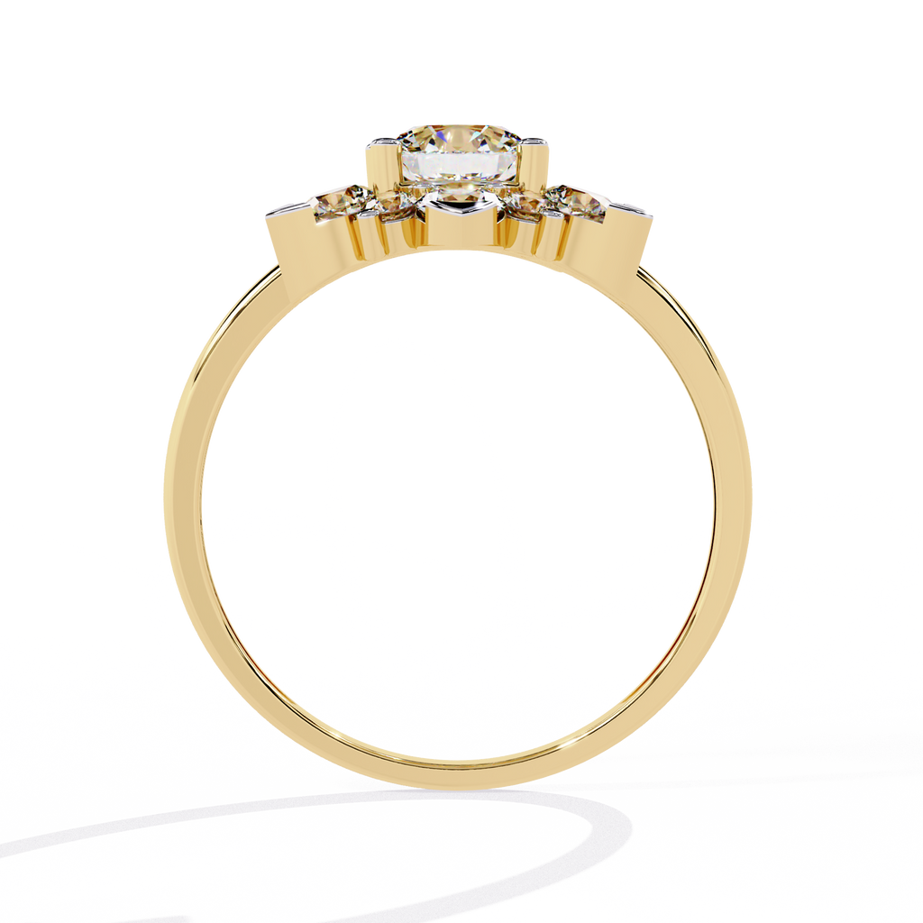 Yellow Gold Round Brilliant Diamond Floral Cluster Engagement Ring