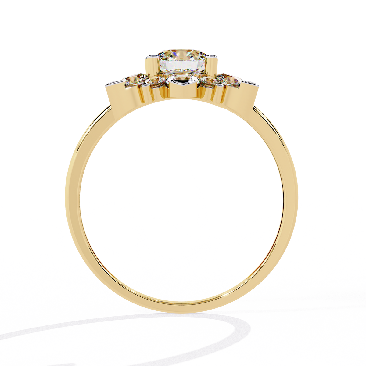 Yellow Gold Round Brilliant Diamond Floral Cluster Engagement Ring