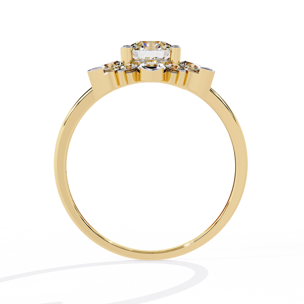 Gold Round Brilliant Diamond Floral Cluster Engagement Ring