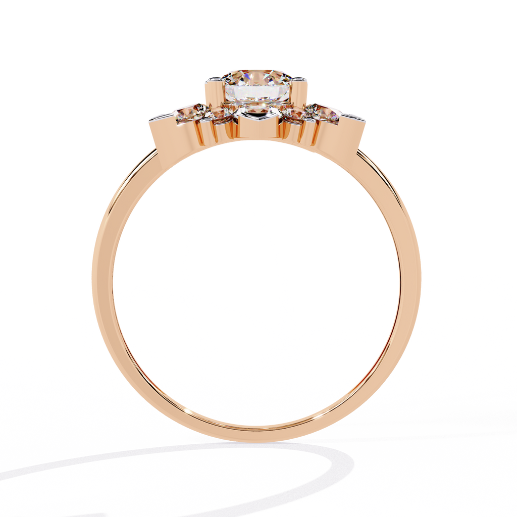 Rose Gold Round Brilliant Diamond Floral Cluster Engagement Ring