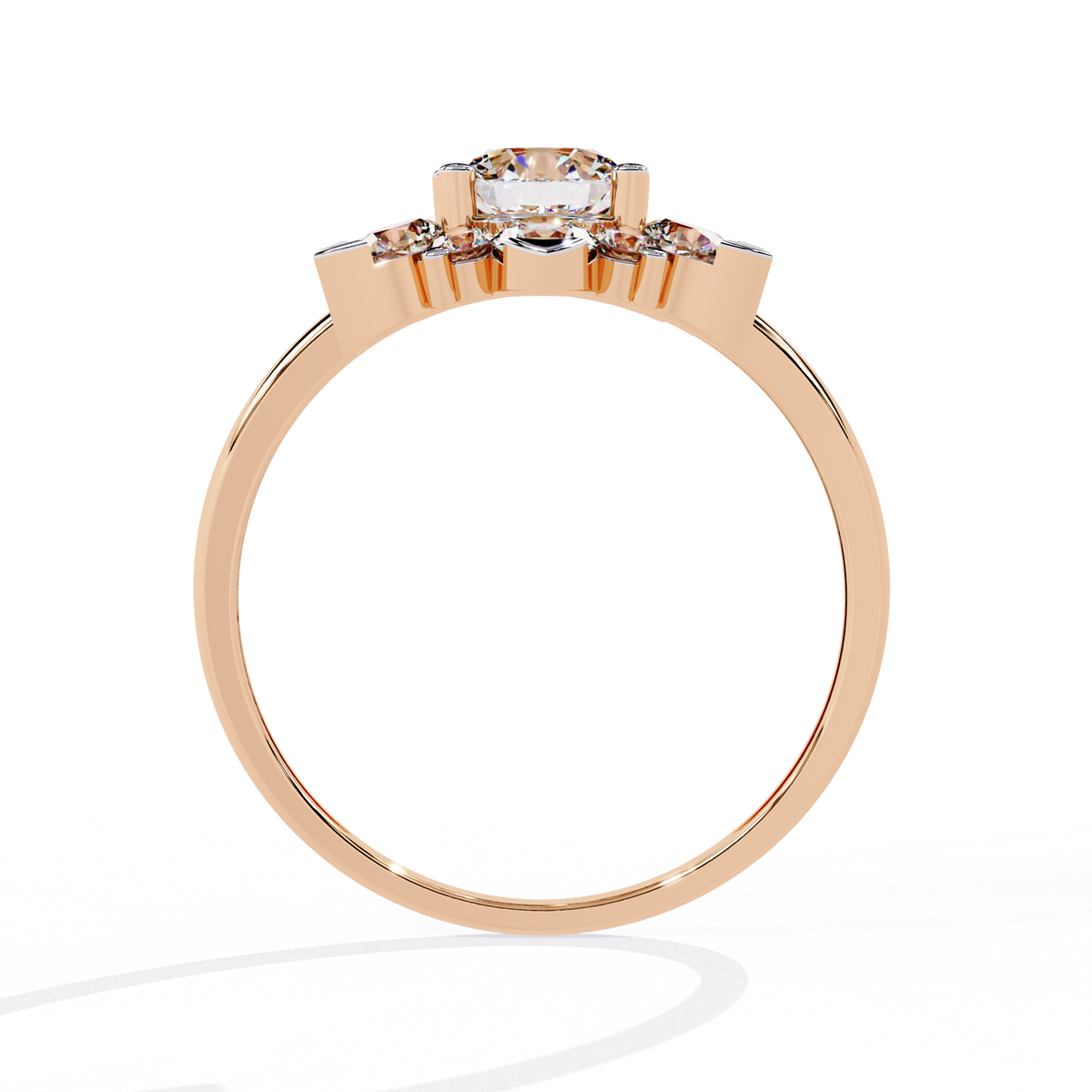 Rose Gold Round Brilliant Diamond Floral Cluster Engagement Ring