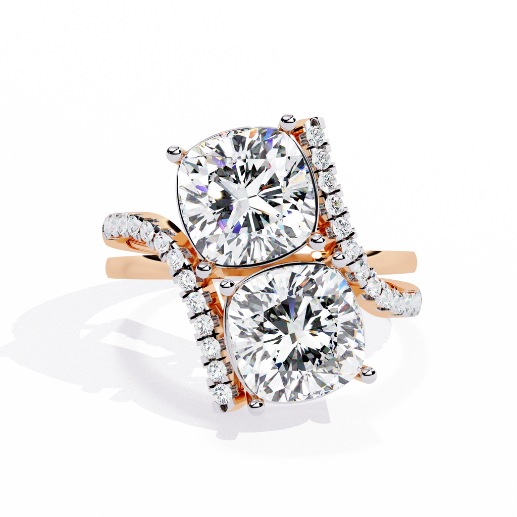 Rose Gold Twin Cushion Cut Diamond Toi et Moi Ring