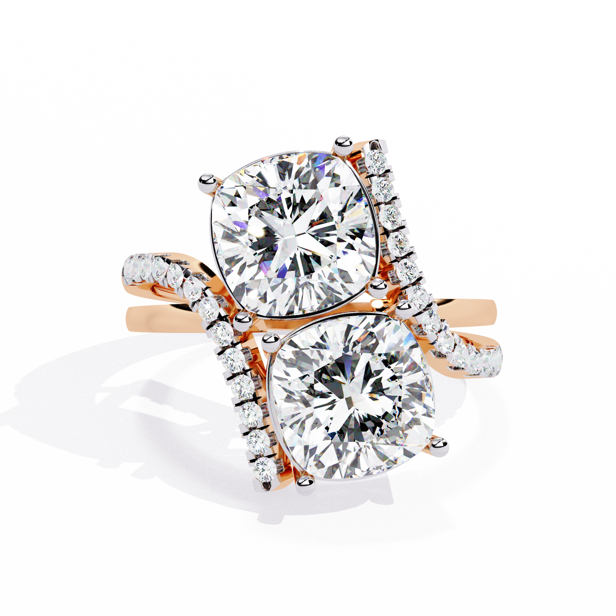 Rose Gold Twin Cushion Cut Diamond Toi et Moi Ring