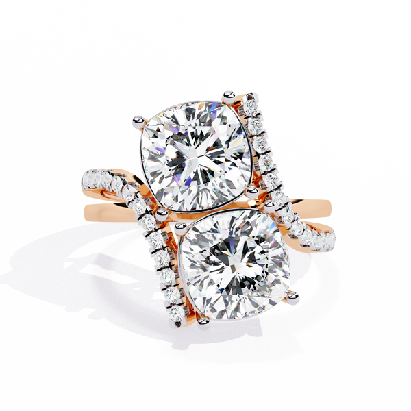 Rose Gold Twin Cushion Cut Diamond Toi et Moi Ring