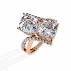 Rose Gold Twin Cushion Cut Diamond Toi et Moi Ring