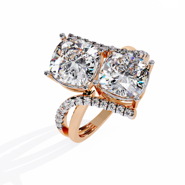 Rose Gold Twin Cushion Cut Diamond Toi et Moi Ring