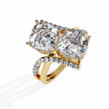 Yellow Gold Twin Cushion Cut Diamond Toi et Moi Ring