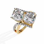 Yellow Gold Twin Cushion Cut Diamond Toi et Moi Ring