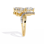 Yellow Gold Twin Cushion Cut Diamond Toi et Moi Ring
