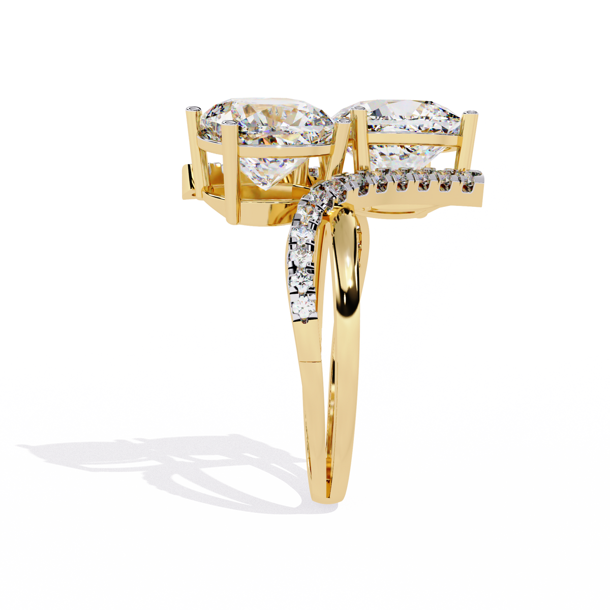Yellow Gold Twin Cushion Cut Diamond Toi et Moi Ring