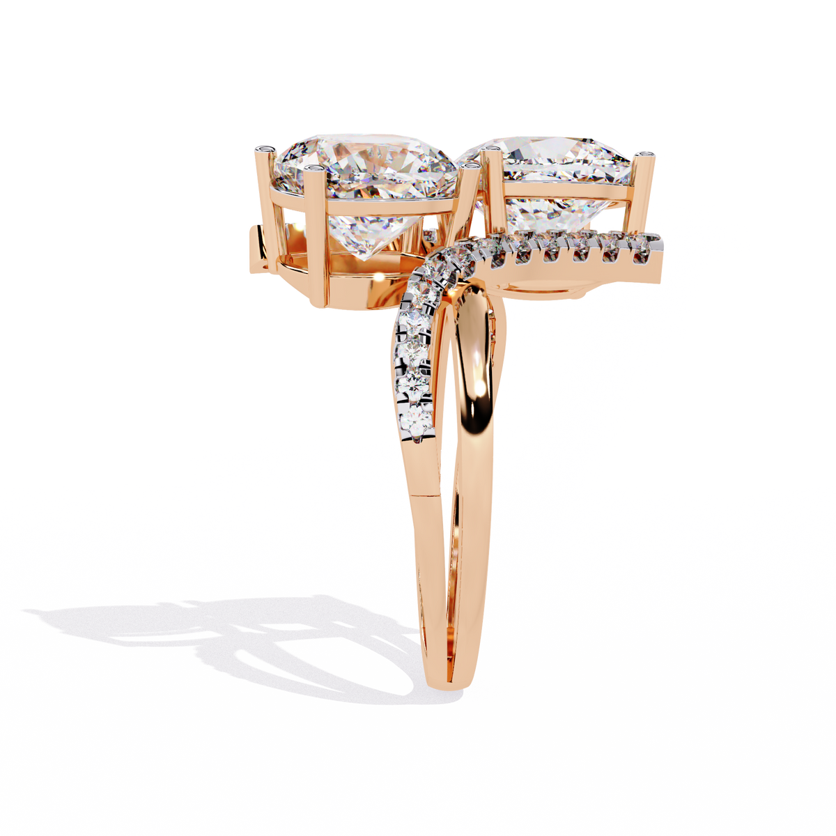Rose Gold Twin Cushion Cut Diamond Toi et Moi Ring