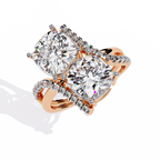 Rose Gold Twin Cushion Cut Diamond Toi et Moi Ring