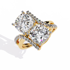 Yellow Gold Twin Cushion Cut Diamond Toi et Moi Ring