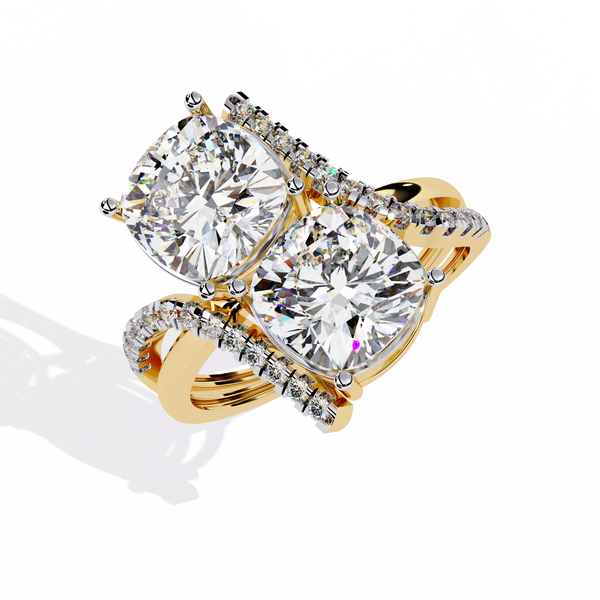 Gold Twin Cushion Cut Diamond Toi et Moi Ring