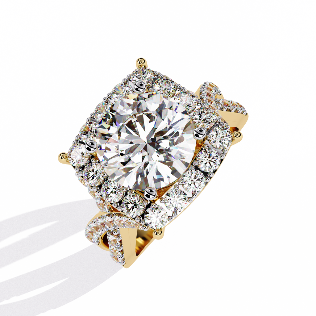 Yellow Gold Round Brilliant Diamond Grand Halo Engagement Ring