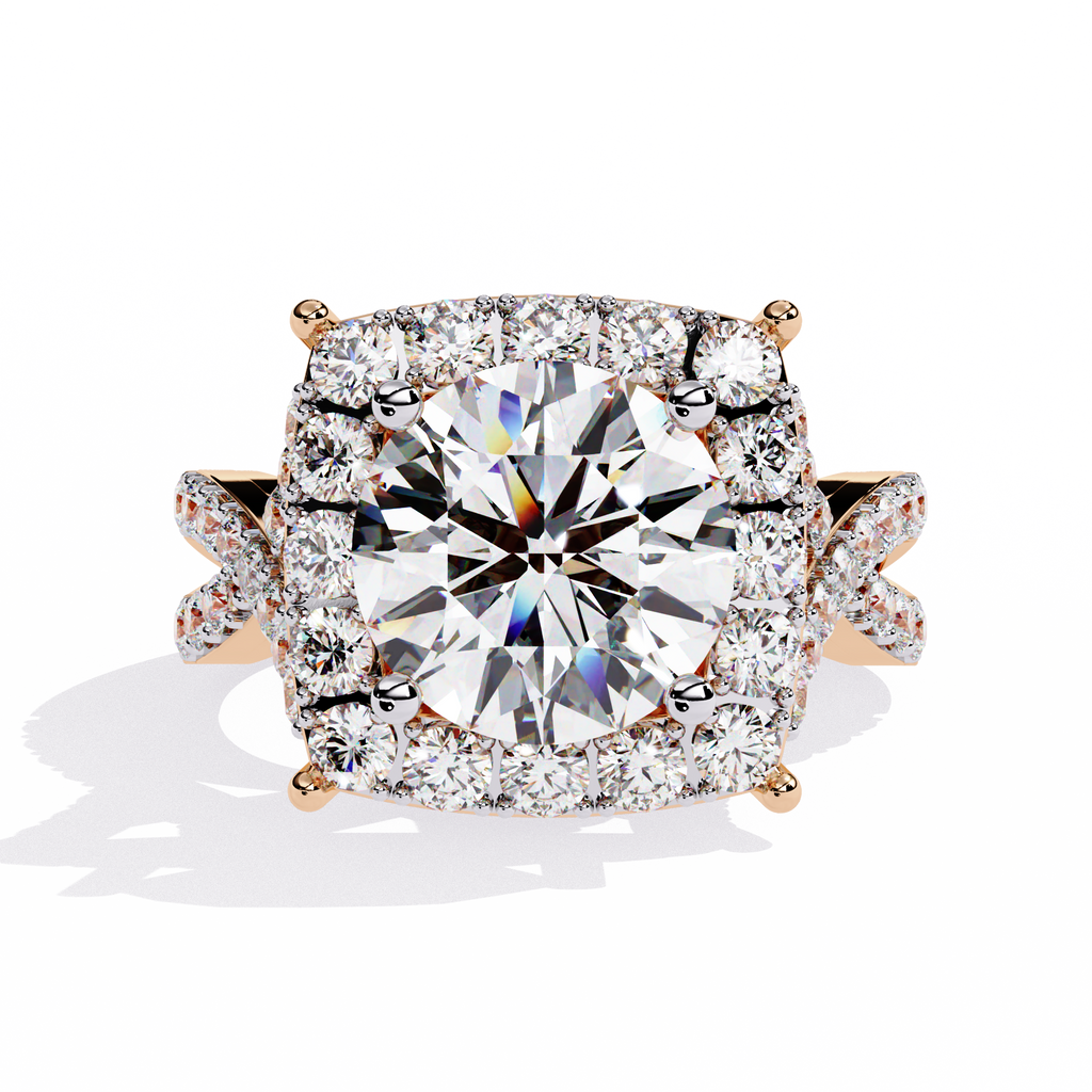 Rose Gold Round Brilliant Diamond Grand Halo Engagement Ring