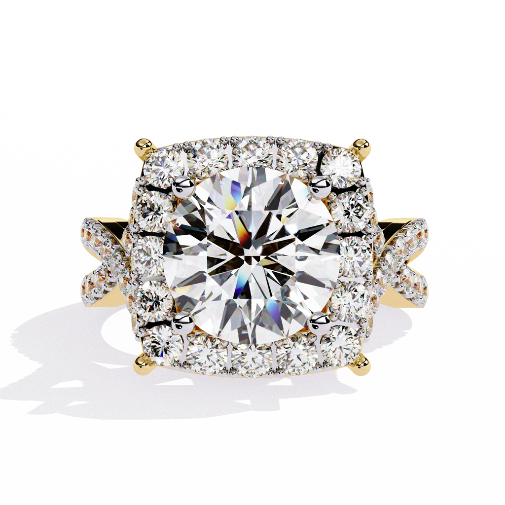 Yellow Gold Round Brilliant Diamond Grand Halo Engagement Ring