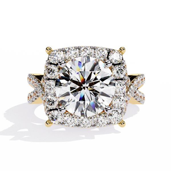Gold Round Brilliant Diamond Grand Halo Engagement Ring