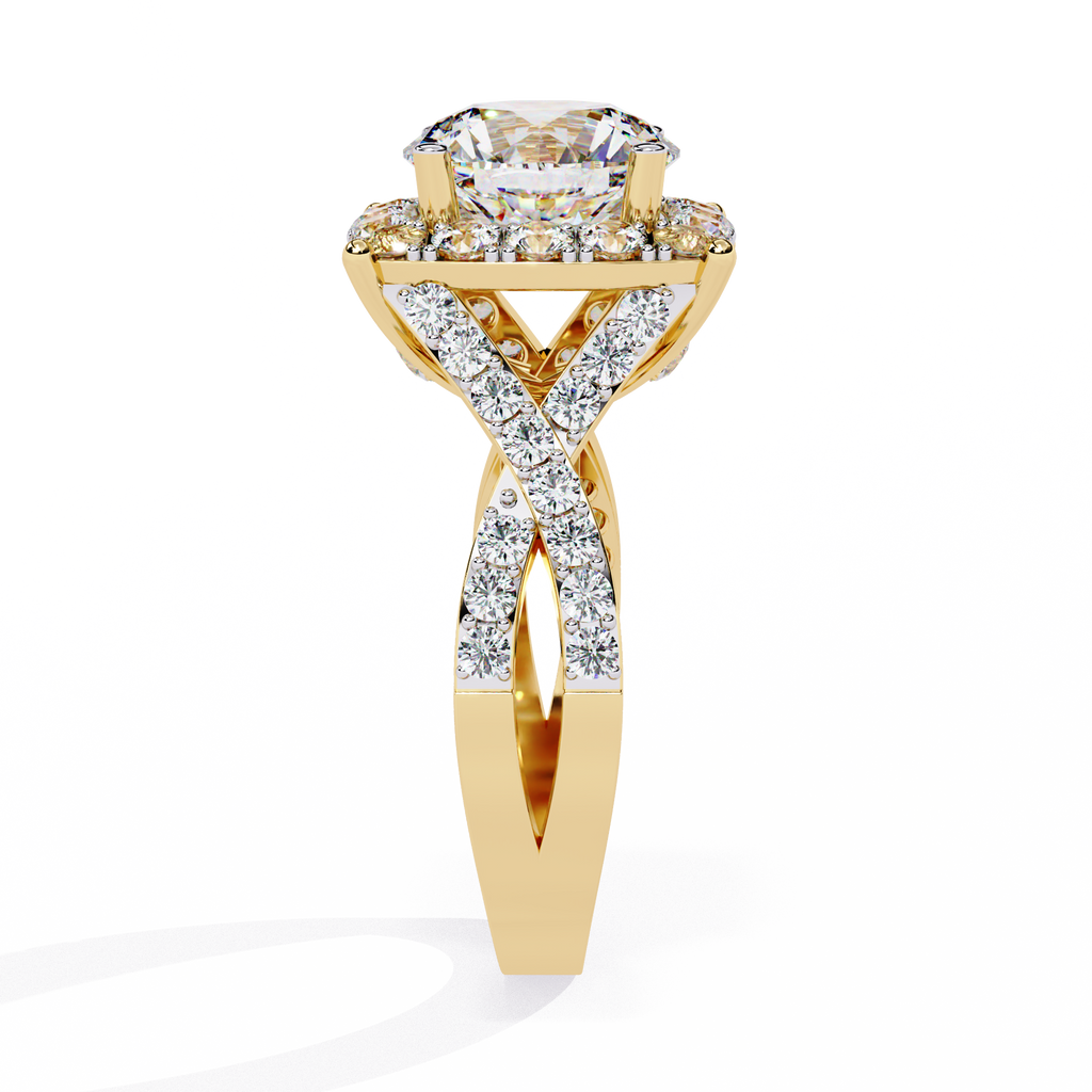 Yellow Gold Round Brilliant Diamond Grand Halo Engagement Ring