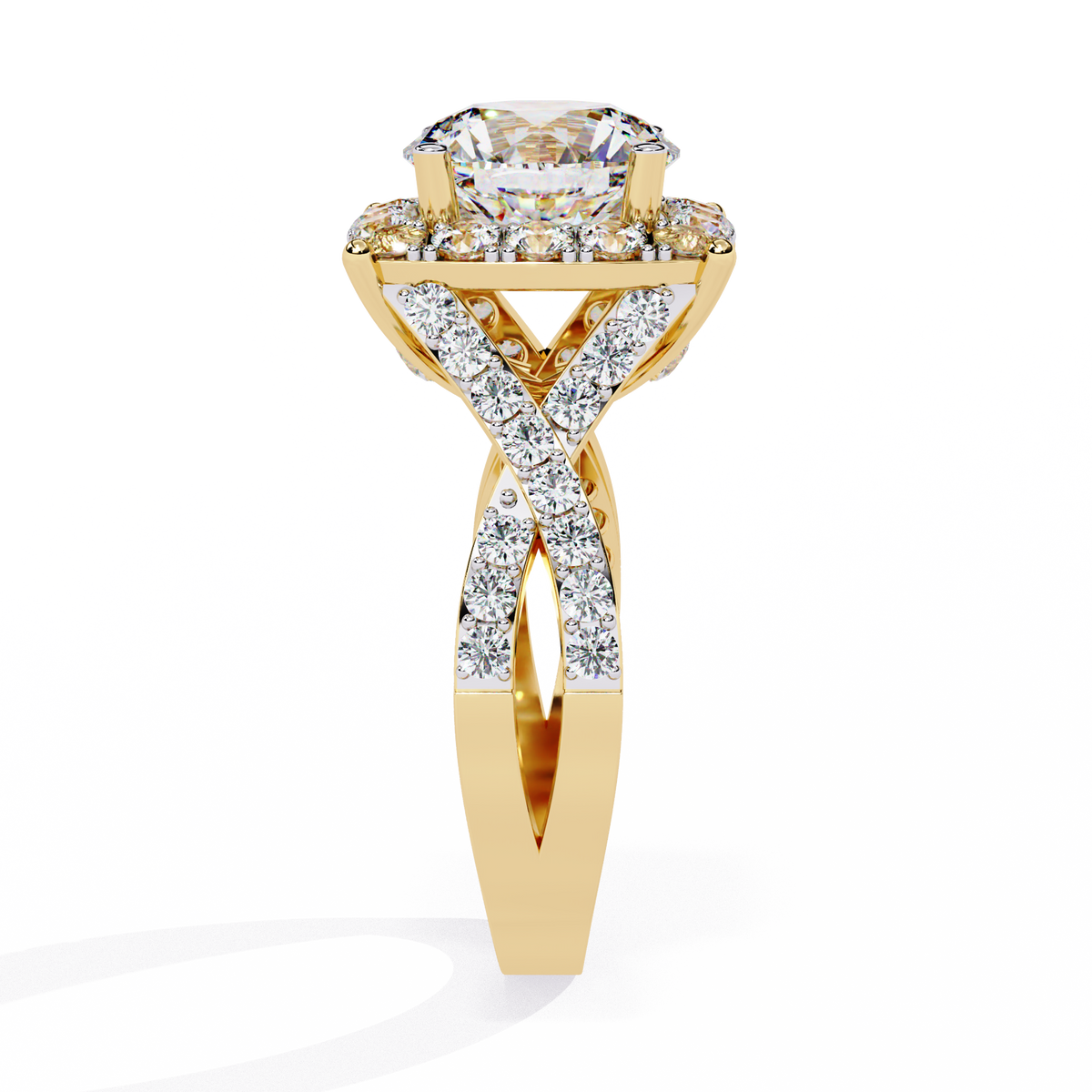 Yellow Gold Round Brilliant Diamond Grand Halo Engagement Ring