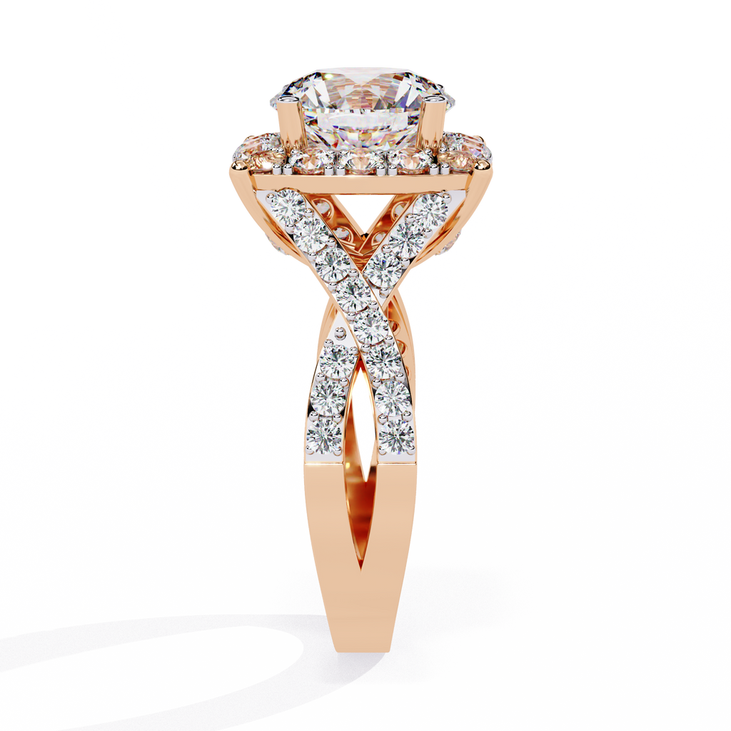 Rose Gold Round Brilliant Diamond Grand Halo Engagement Ring