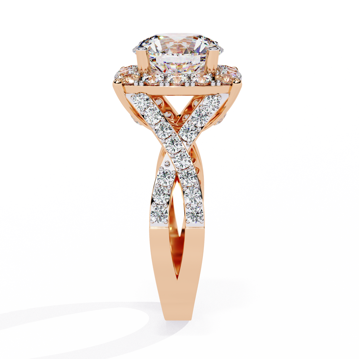 Rose Gold Round Brilliant Diamond Grand Halo Engagement Ring
