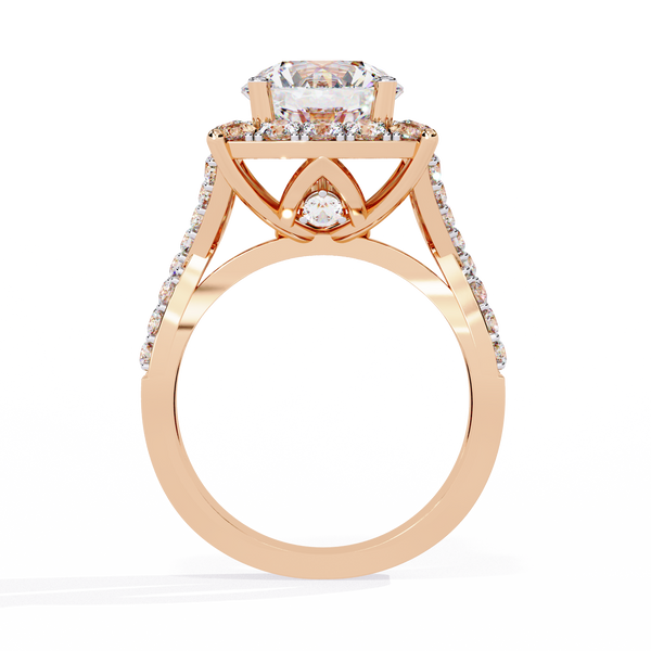 Rose Gold Round Brilliant Diamond Grand Halo Engagement Ring