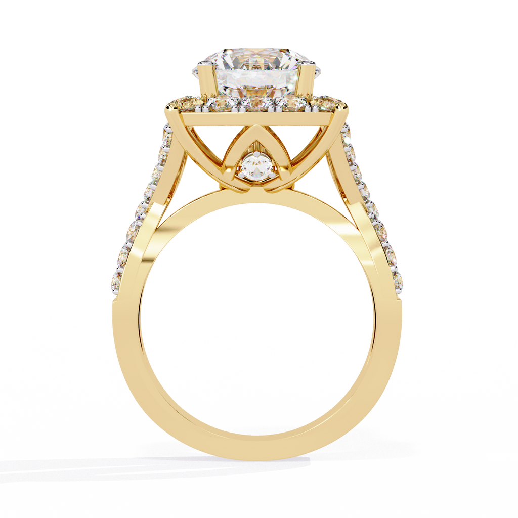 Yellow Gold Round Brilliant Diamond Grand Halo Engagement Ring
