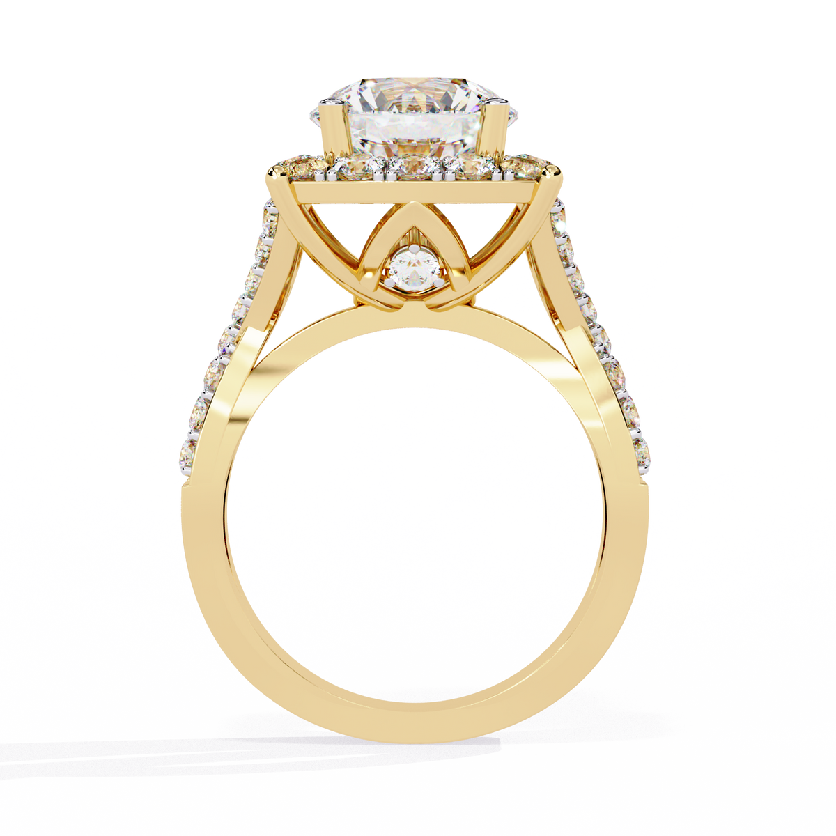 Yellow Gold Round Brilliant Diamond Grand Halo Engagement Ring
