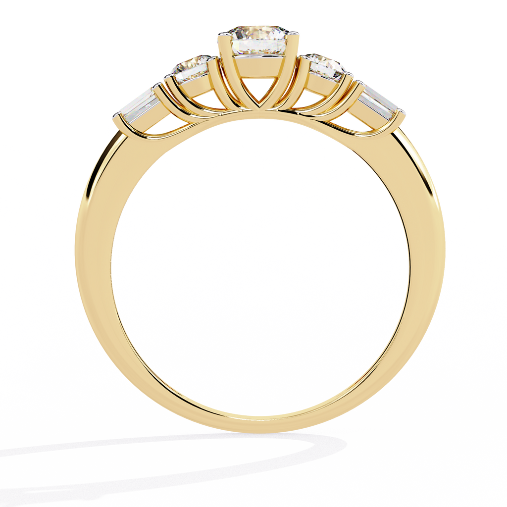 Yellow Gold Oval & Baguette Five-Stone Diamond Engagement Ring
