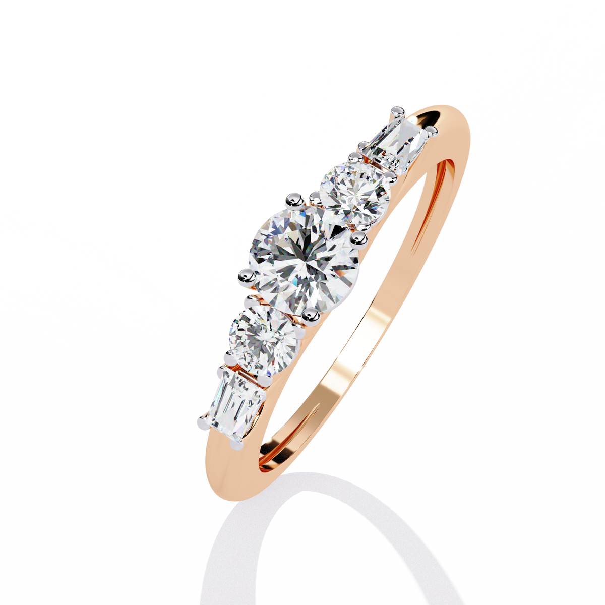 Rose Gold Round & Baguette Five-Stone Diamond Engagement Ring