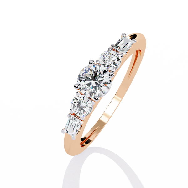 Rose Gold Round & Baguette Five-Stone Diamond Engagement Ring