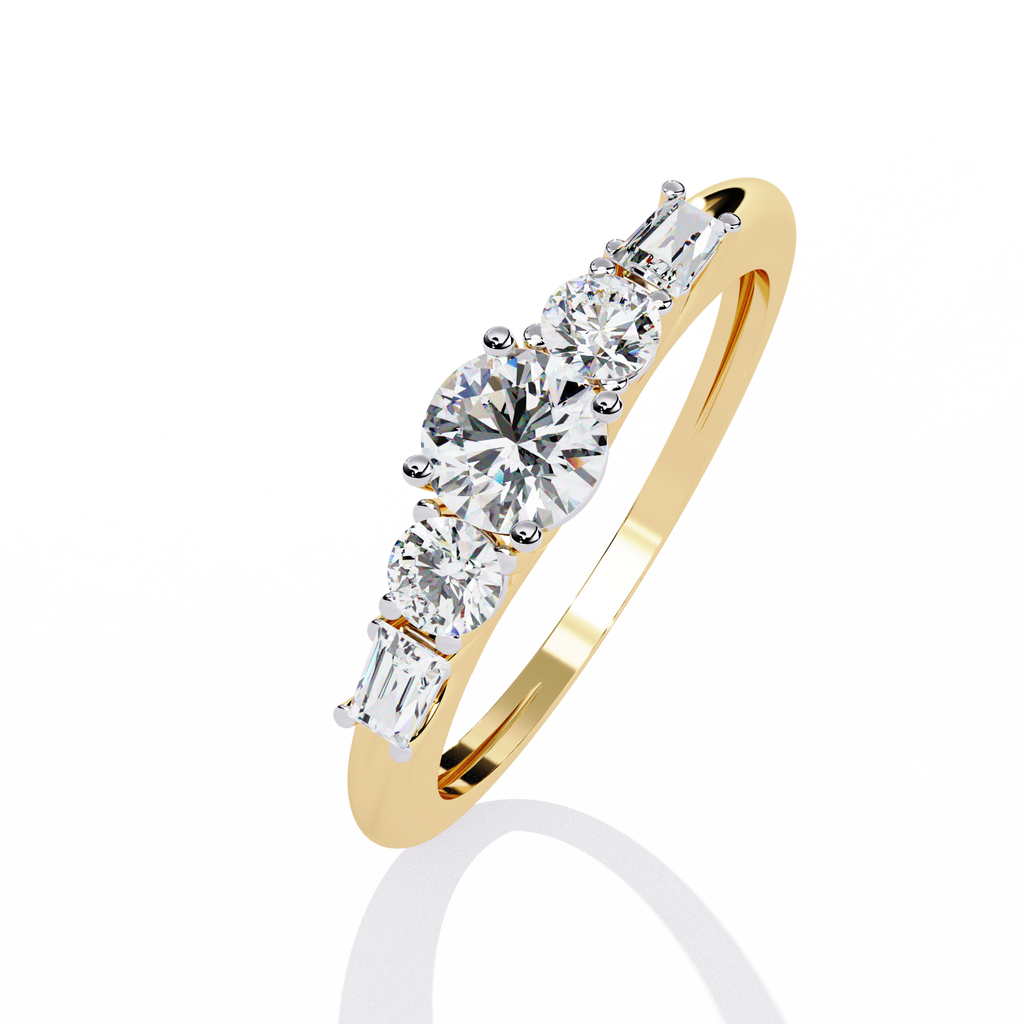 Yellow Gold Oval & Baguette Five-Stone Diamond Engagement Ring