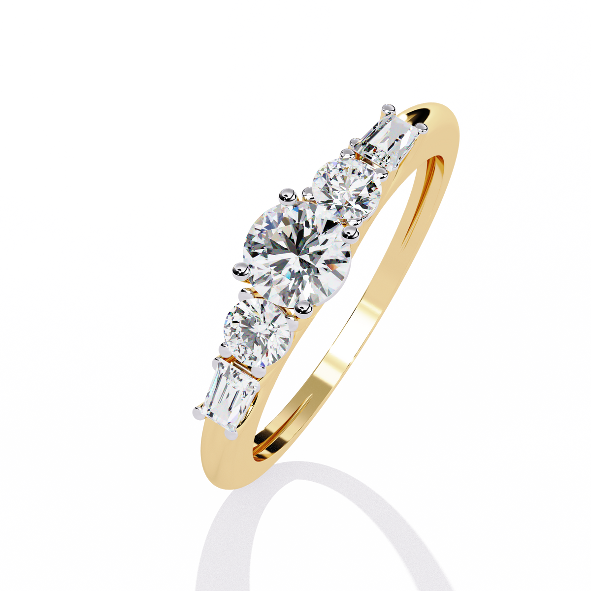 Yellow Gold Oval & Baguette Five-Stone Diamond Engagement Ring
