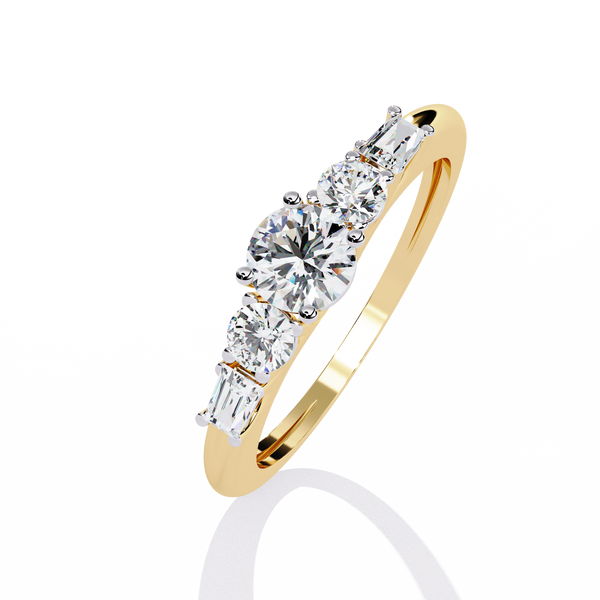 Gold Oval & Baguette Five-Stone Diamond Engagement Ring