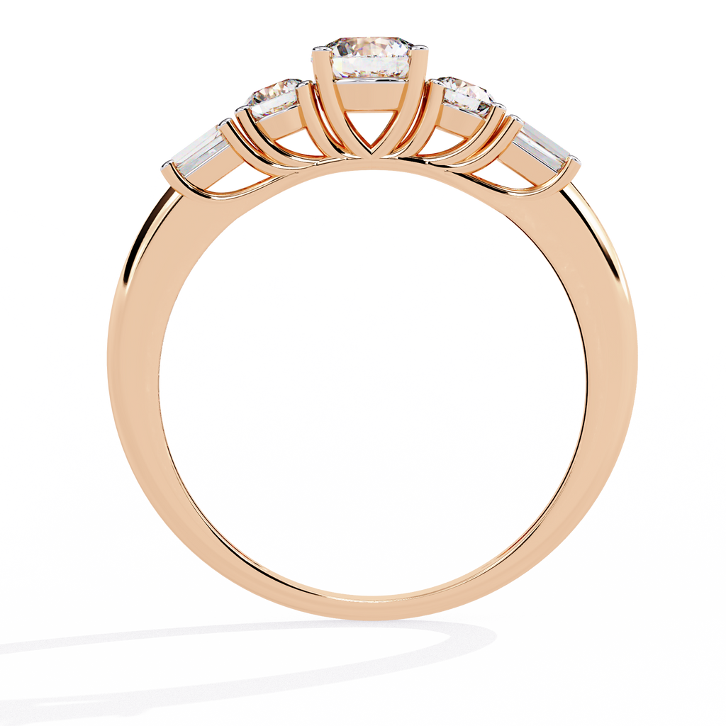 Rose Gold Round & Baguette Five-Stone Diamond Engagement Ring