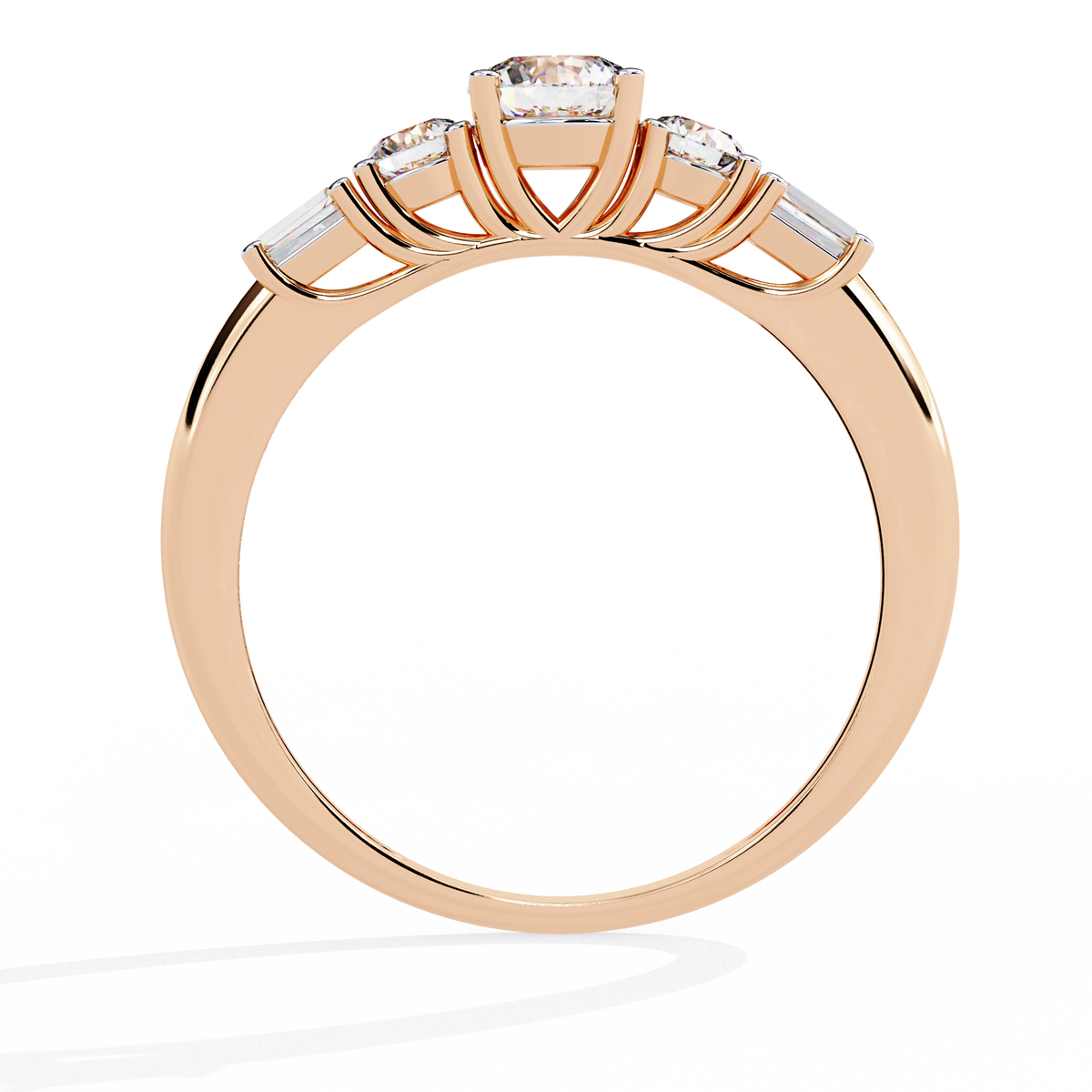 Rose Gold Round & Baguette Five-Stone Diamond Engagement Ring