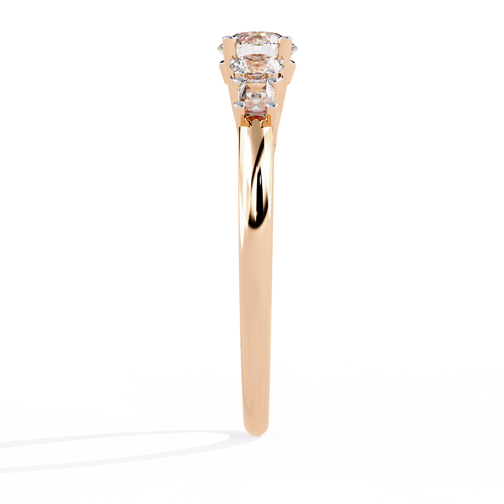 Rose Gold Round & Baguette Five-Stone Diamond Engagement Ring