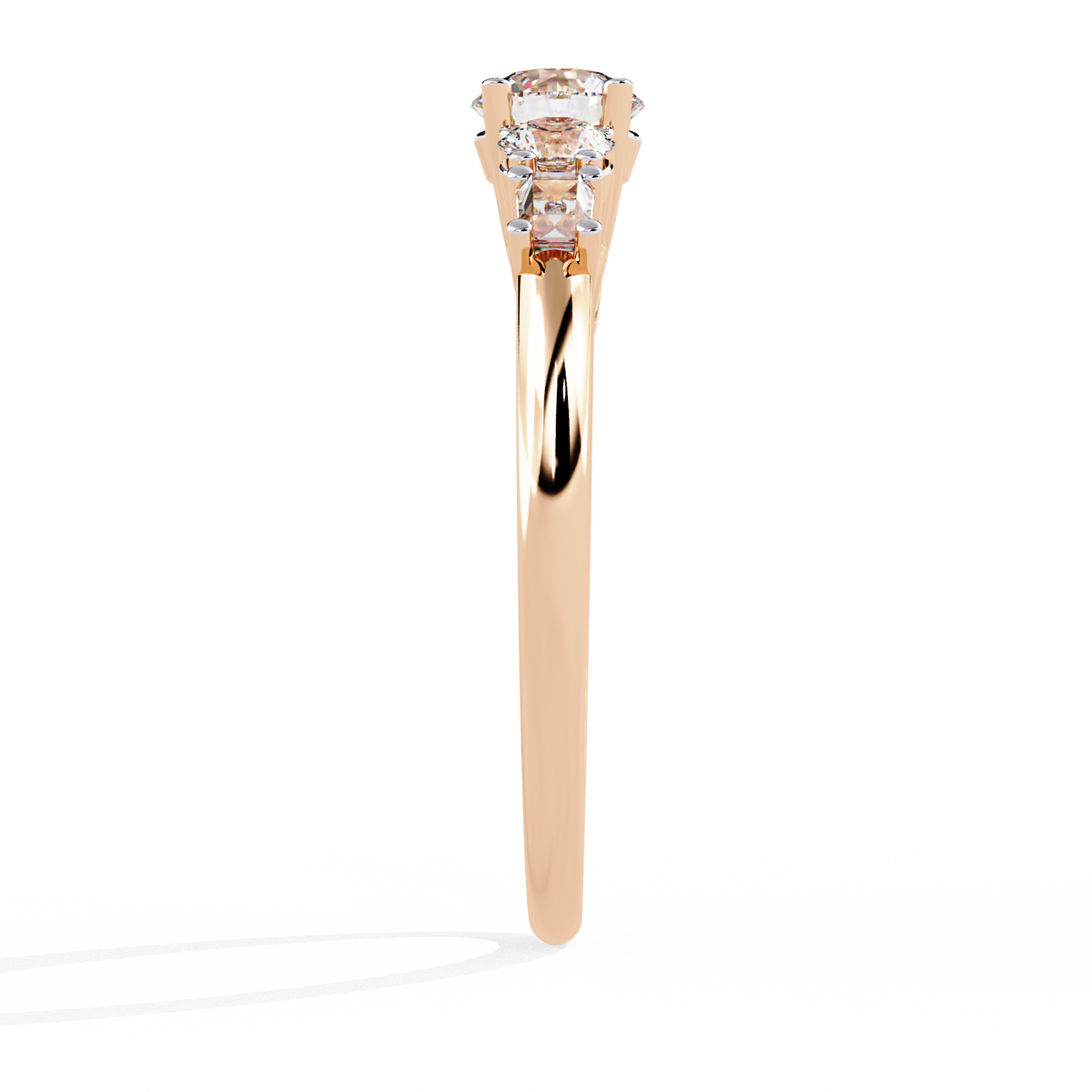 Rose Gold Round & Baguette Five-Stone Diamond Engagement Ring